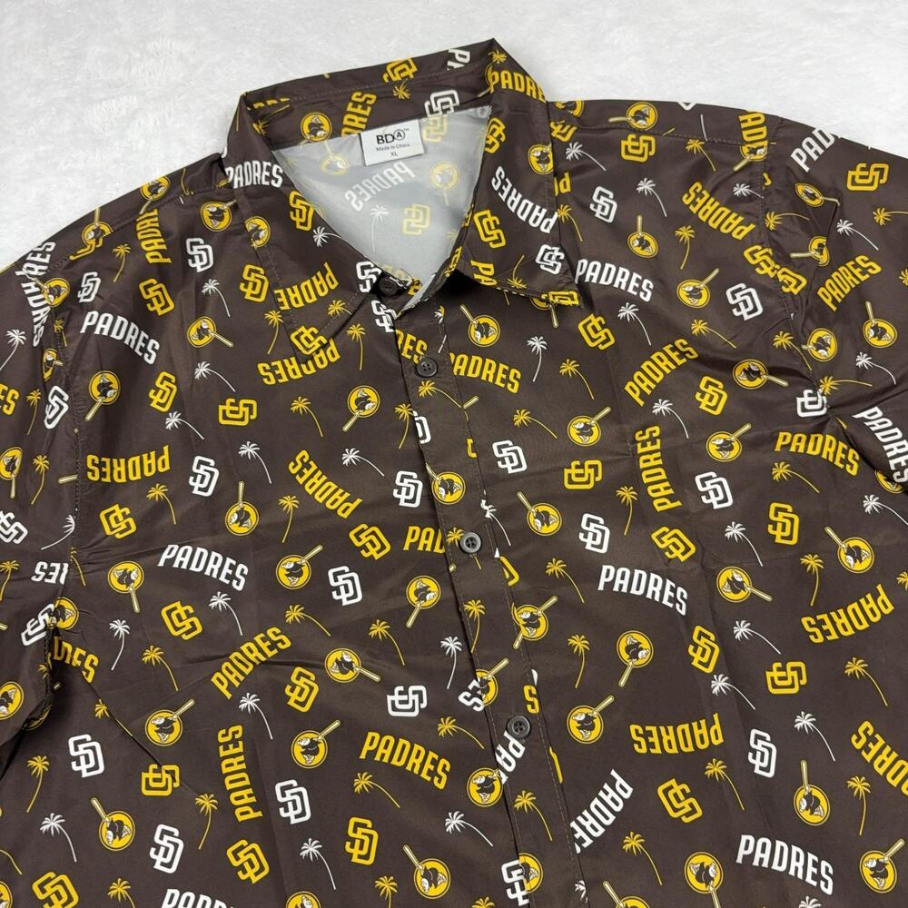 San Diego Padres Shirt Mens XL Brown MLB Baseball All Over Print Camp Collar BDA